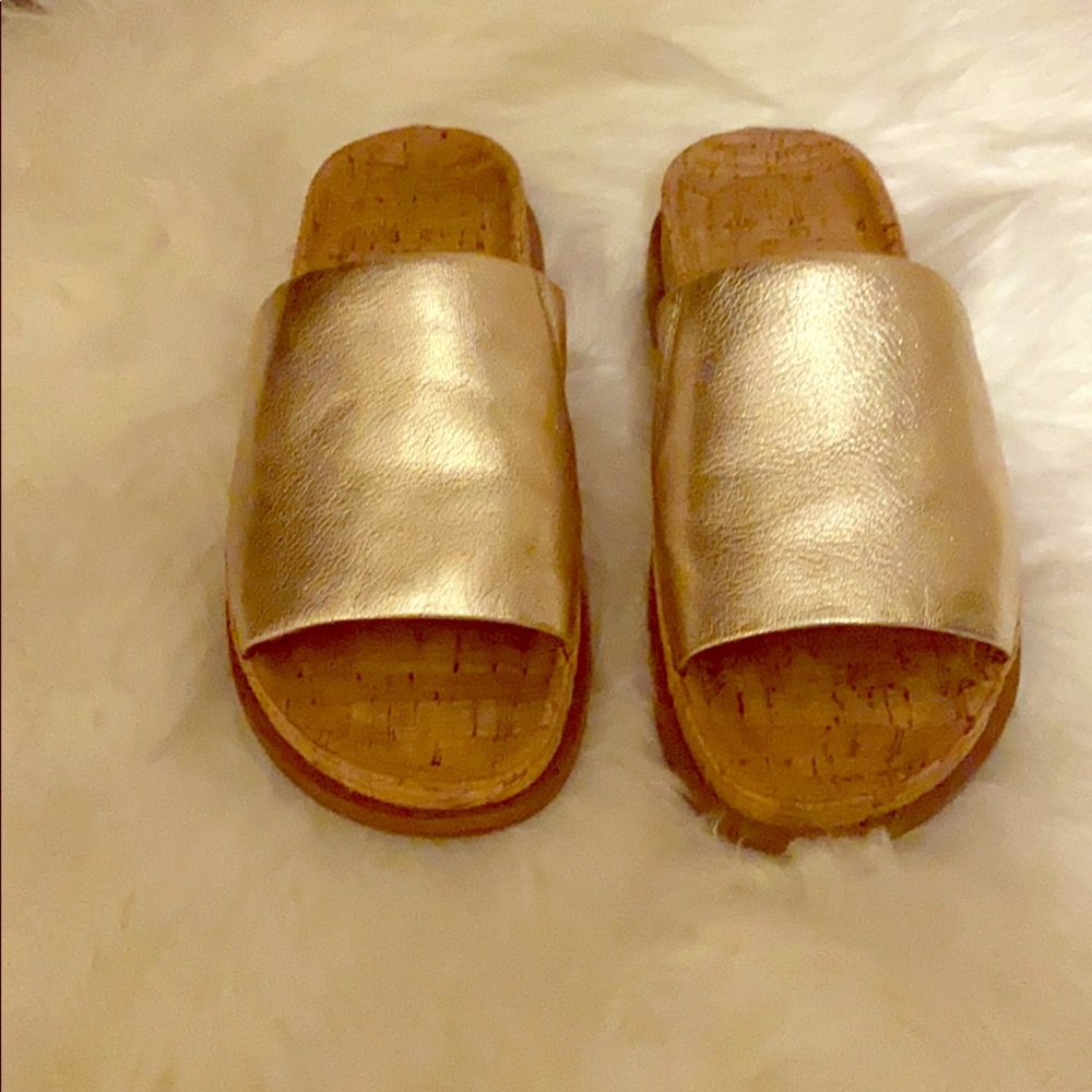 Metallic Gold Franco Sarto Cork bottom Sandals